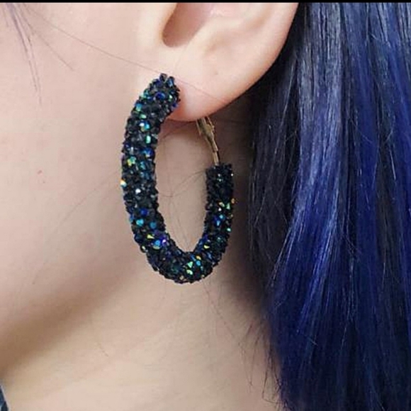 NEW Dark Black Hoop Earrings - Picture 2 of 3